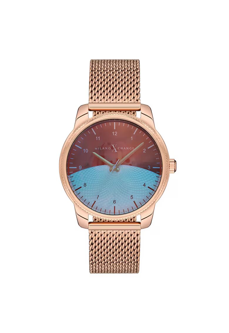 Milano X Change Ceas sport pentru femei 38 mm - carcasa din otel - roz aurie - curea din otel roz aurie - rezistent la apa 3 ATM