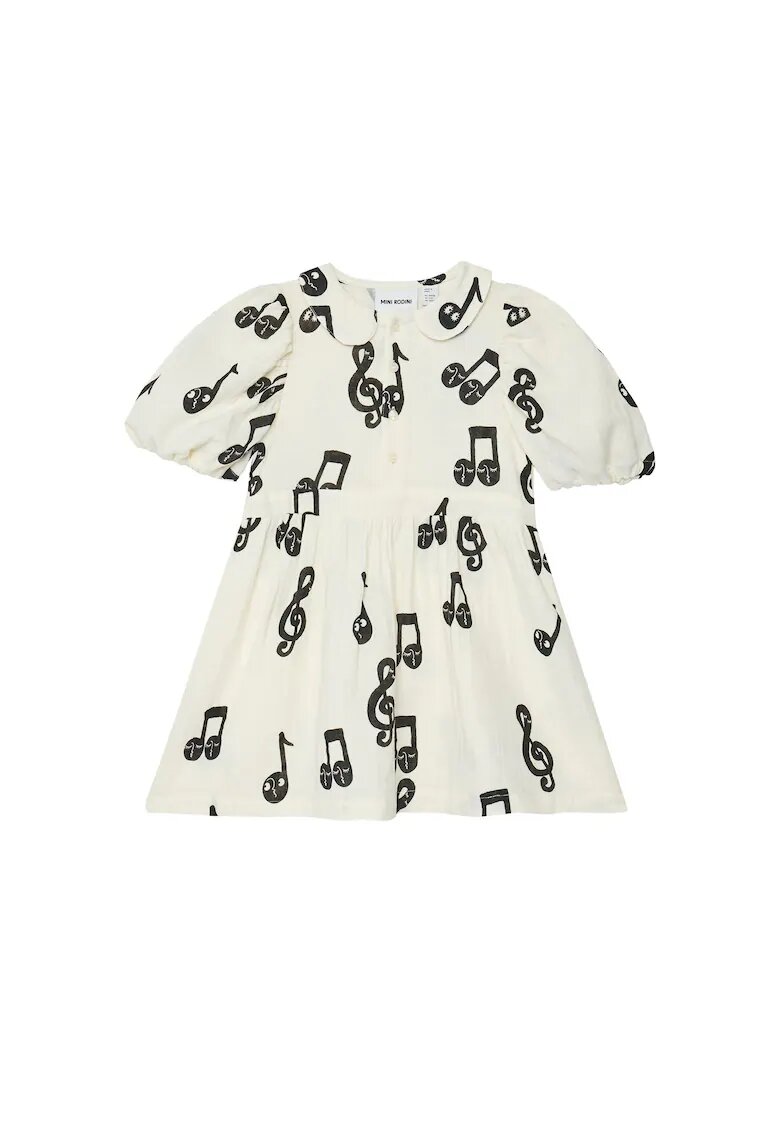 Mini Rodini Rochie casual fete - Alb - Negru - Note muzicale