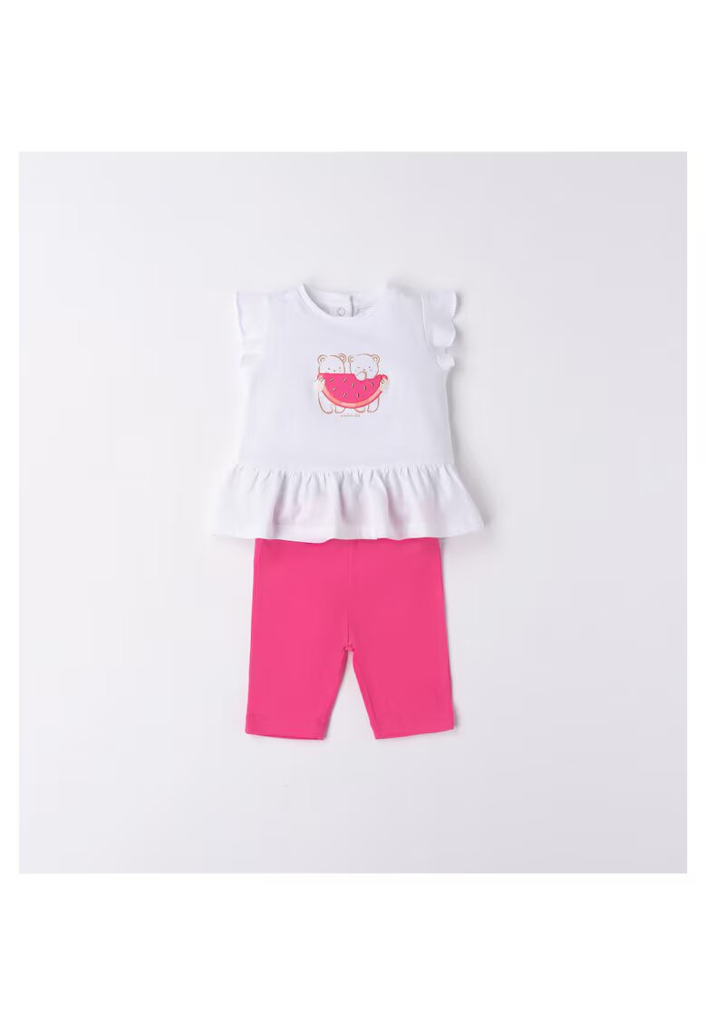 Minibanda Compleu tricou si colanti trei sferturi pentru fetite - 3.6751 - Alb/Fucsia