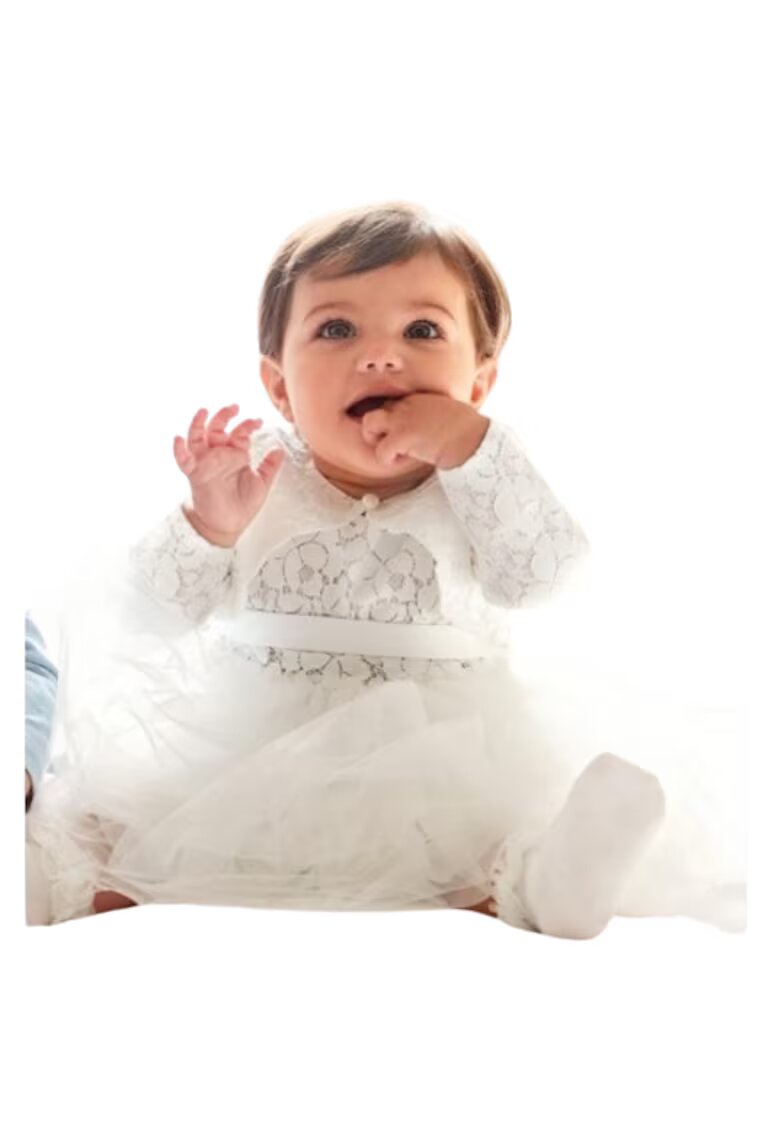 Minibanda Rochita eleganta cu dantela si tull pentru bebe fetita - Alb