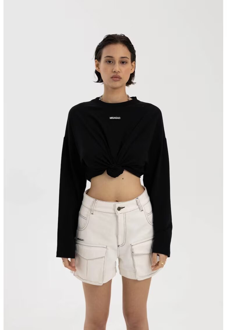 Misaga Pantaloni scurti din denim cu cusaturi contrastante - Alb murdar