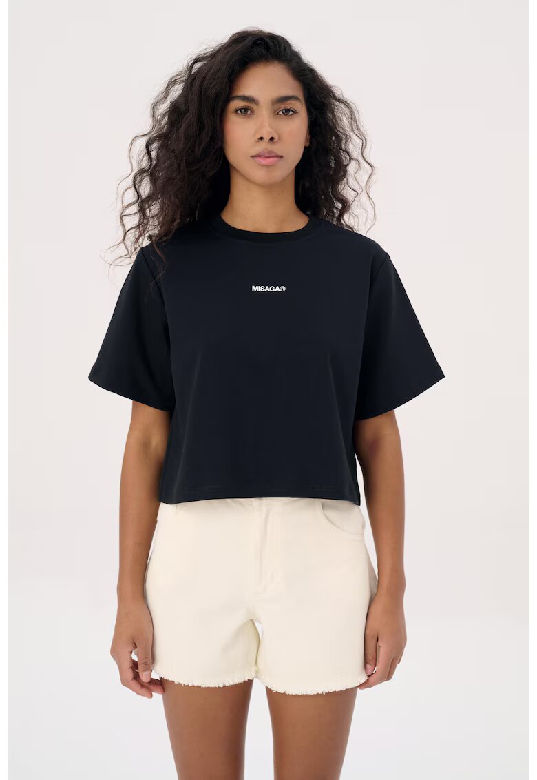 Misaga Tricou lejer cu imprimeu pe partea din spate - Negru