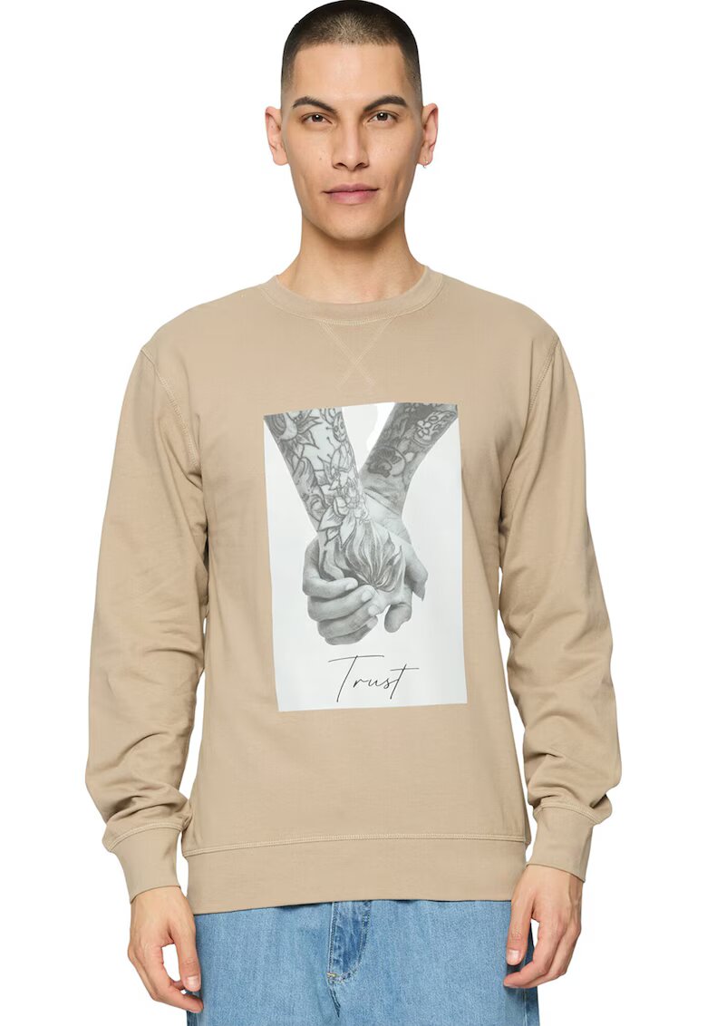 Mister tee Bluza de trening unisex cu imprimeu foto - Maro nisip