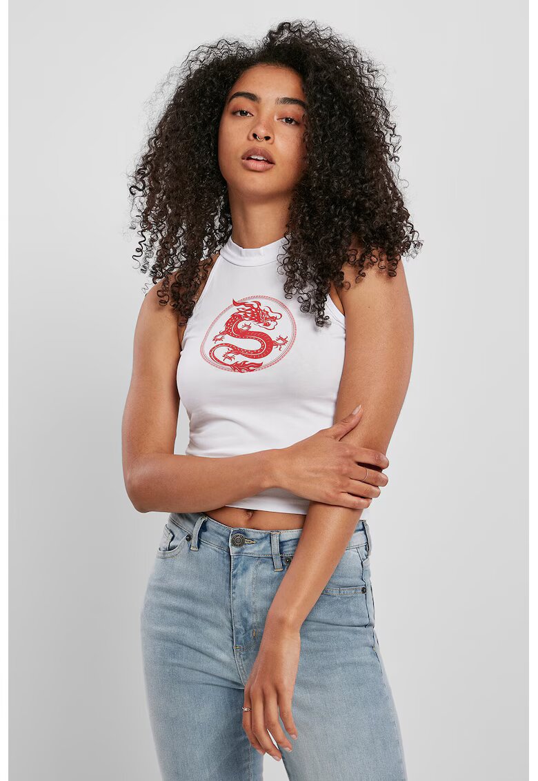 Mister tee Top crop cu imprimeu grafic - Alb