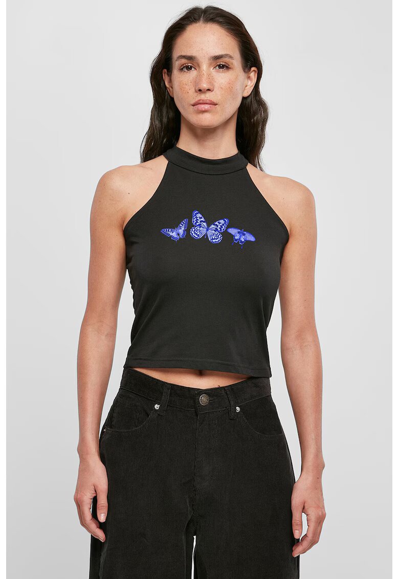 Mister tee Top cu decolteu halter - Negru/Albastru