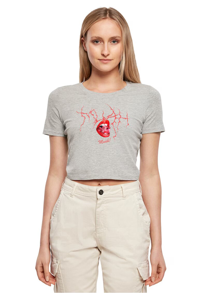 Mister tee Tricou crop cu imprimeu grafic - Rosu/Gri melange