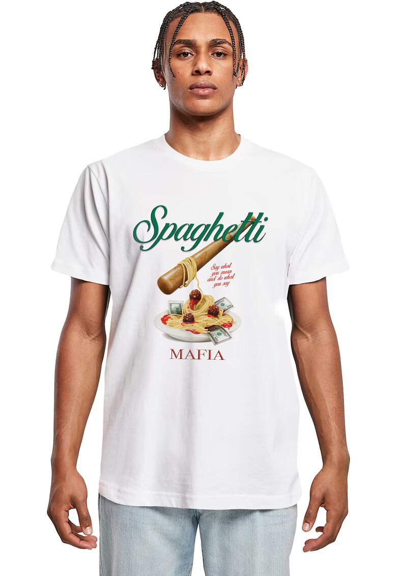 Mister tee Tricou cu decolteu la baza gatului si imprimeu - Alb