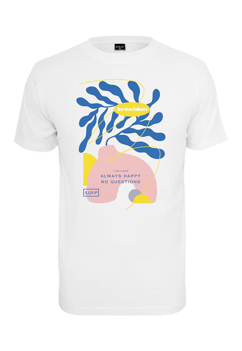 Mister tee Tricou cu decolteu la baza gatului si imprimeu grafic - Alb/Albastru