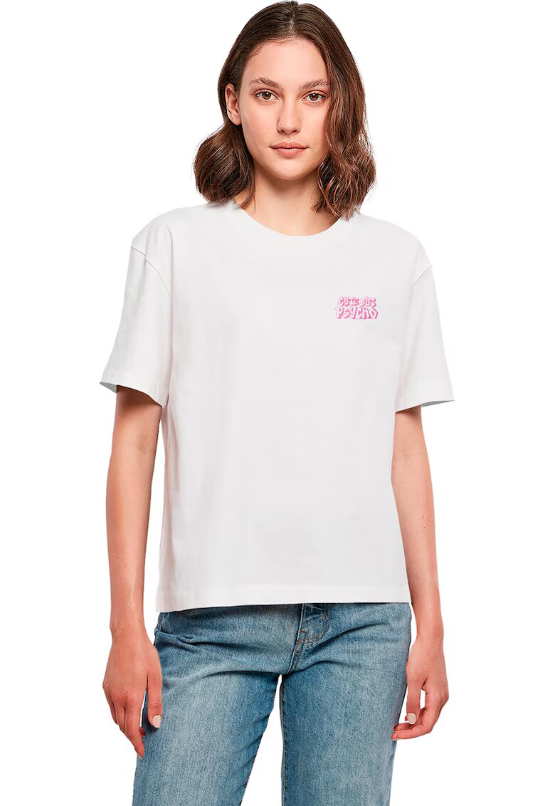 Mister tee Tricou cu decolteu la baza gatului si model grafic pe partea din spate - Alb/Negru/Roz