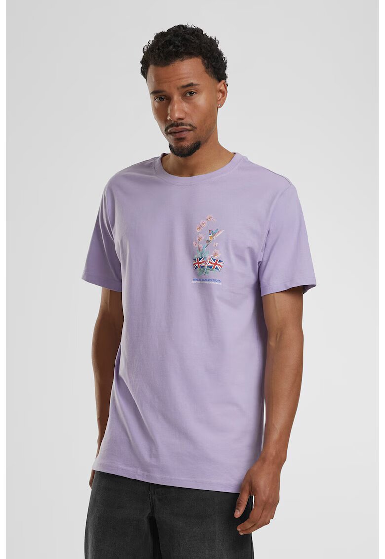 Mister tee Tricou cu design grafic si decolteu la baza gatului - Rosu/Verde/Lila