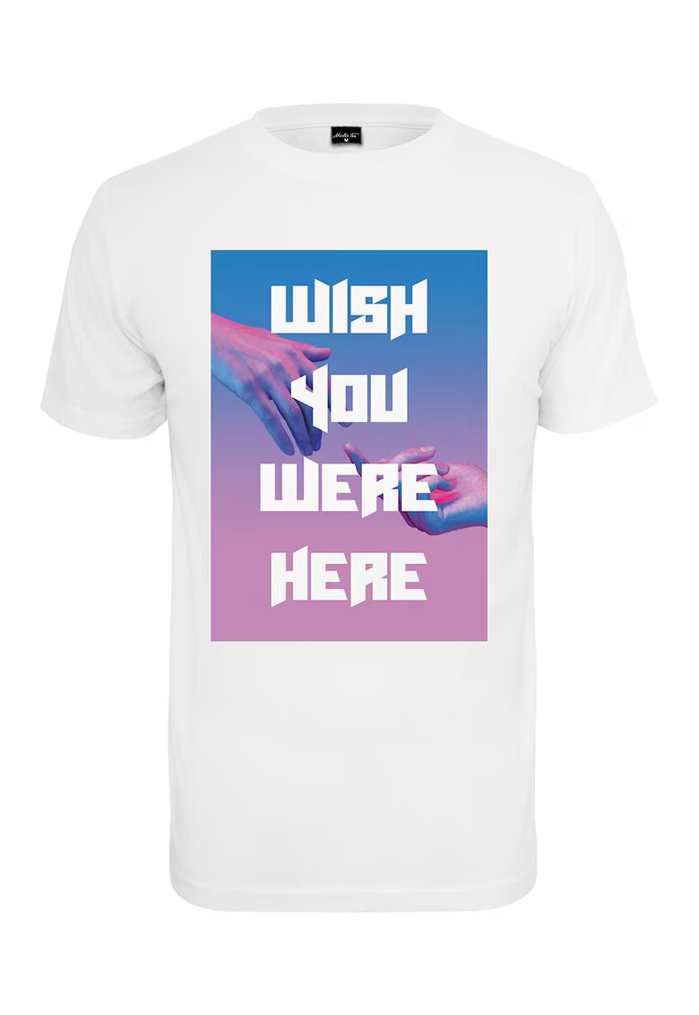 Mister tee Tricou de bumbac cu imprimeu foto si text - Alb/Albastru