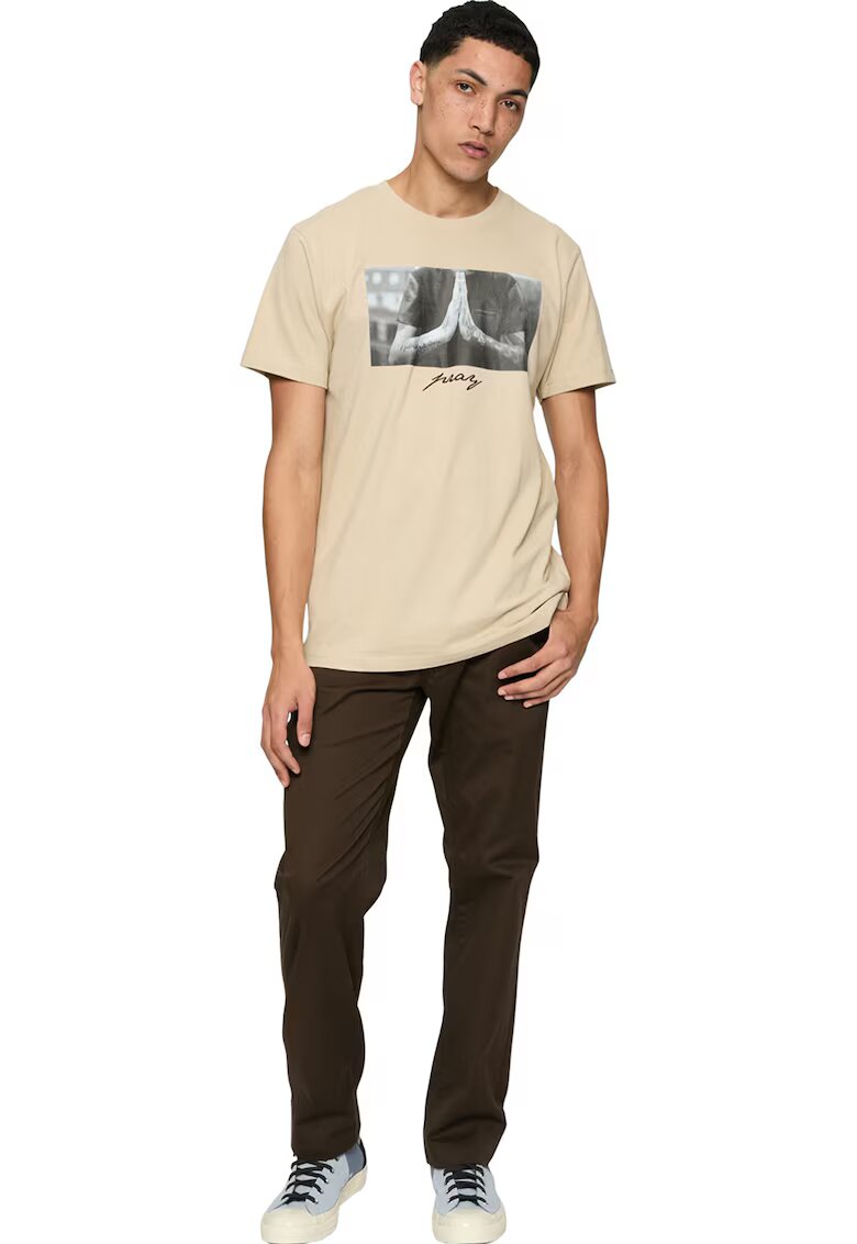 Mister tee Tricou din bumbac cu imprimeu foto frontal - Maro nisip