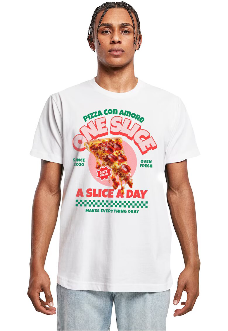 Mister tee Tricou regular-fit cu imprimeu grafic si text - Alb/Verde/Roz pastel