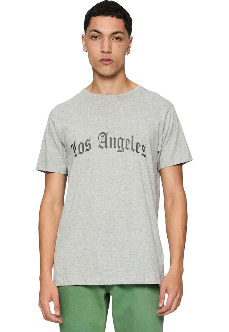 Mister tee Tricou regular fit cu model text - Gri melange
