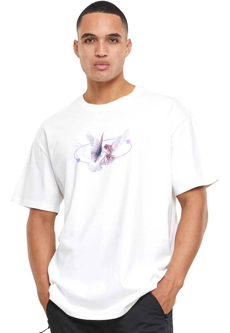 Mister tee Tricou unisex cu imprimeu grafic - Alb/Violet prafuit