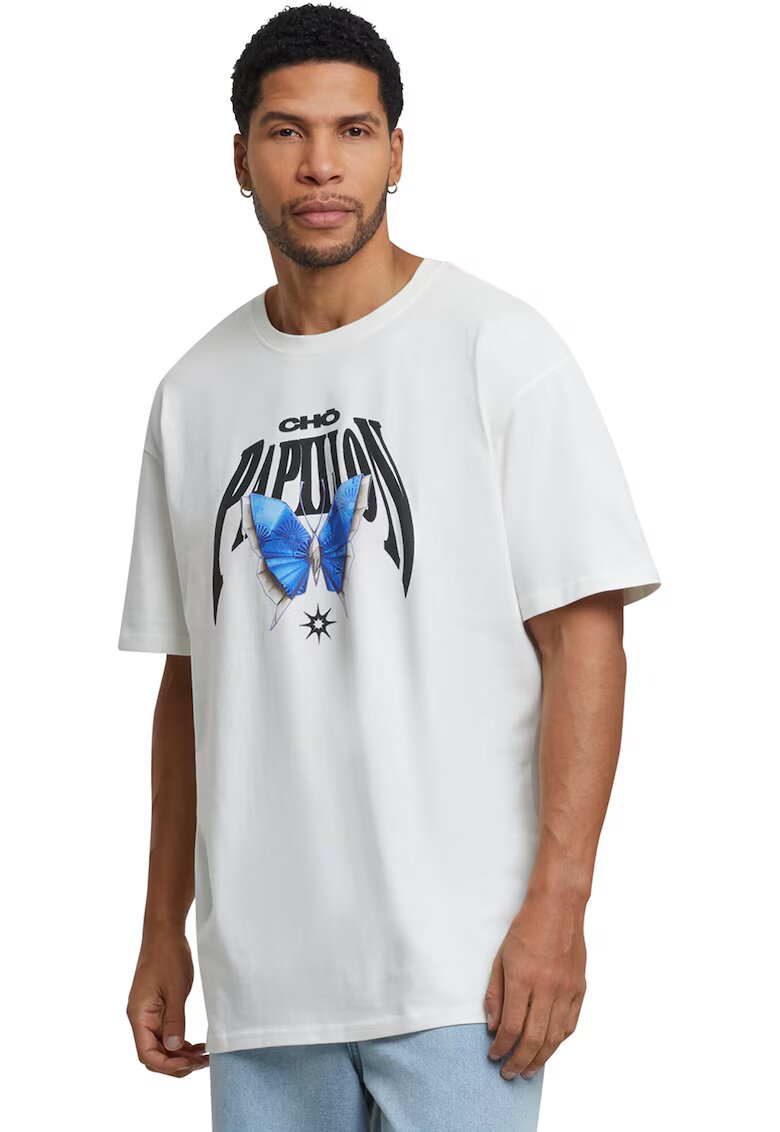 Mister tee Tricou unisex cu imprimeu grafic - Negru/Alb murdar/Albastru
