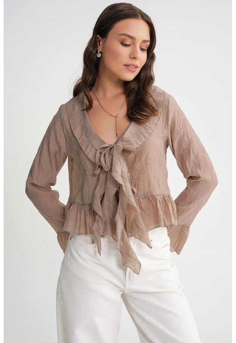 Mixray Bluza dama - HiCCUP - cu volane - decolteu in V - bej natural - tul