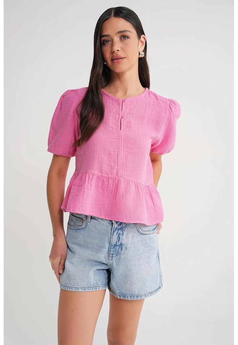 Mixray Bluza dama HiCCUP din bumbac - roz pudrat - cu guler rotund si inchidere cu nasturi