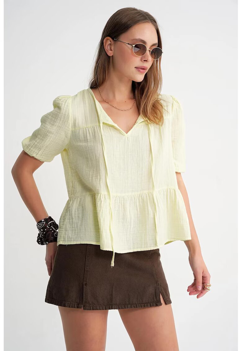 Mixray Bluza dama HiCCUP din muselina texturata - galben lamaie - bumbac - guler rotund
