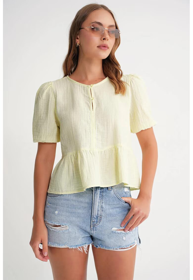 Mixray Bluza dama HiCCUP - galben mustar - muselina texturata - guler rotund - inchidere cu nasturi