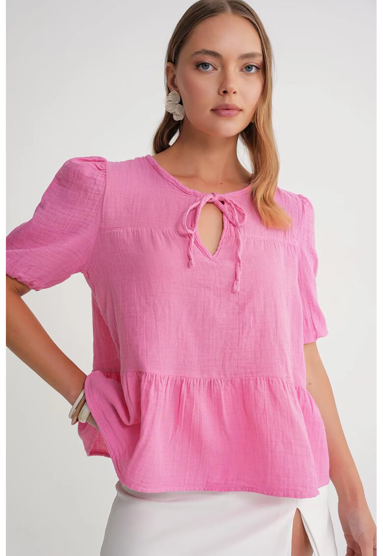 Mixray Bluza dama HiCCUP - muselina texturata - decolteu rotund - roz pudrat - bumbac