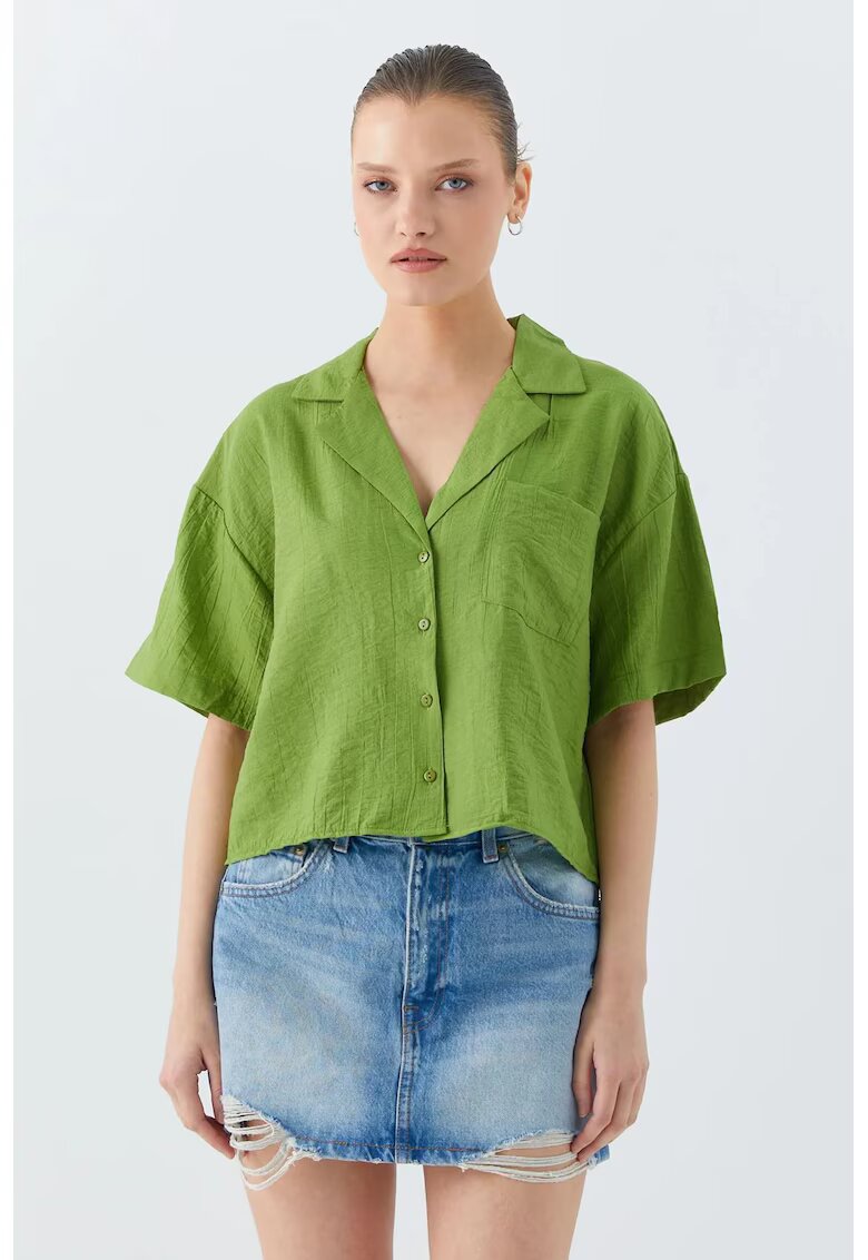 Mixray Camasa crop - croiala lejera - verde masliniu - textil