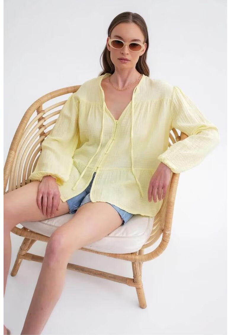 Mixray Camasa dama - bluza cu maneca lunga - croiala lejera - galben chihlimbar - textil