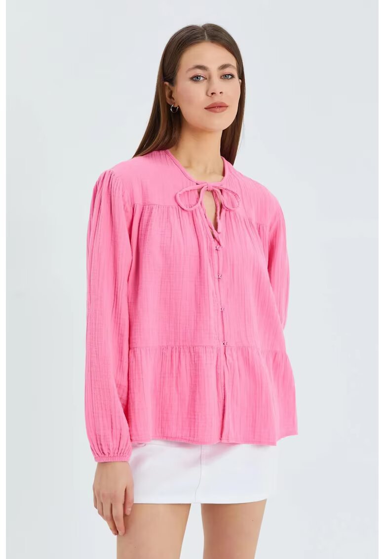 Mixray Camasa dama - bluza cu maneca lunga - croiala lejera - roz pudrat - textil