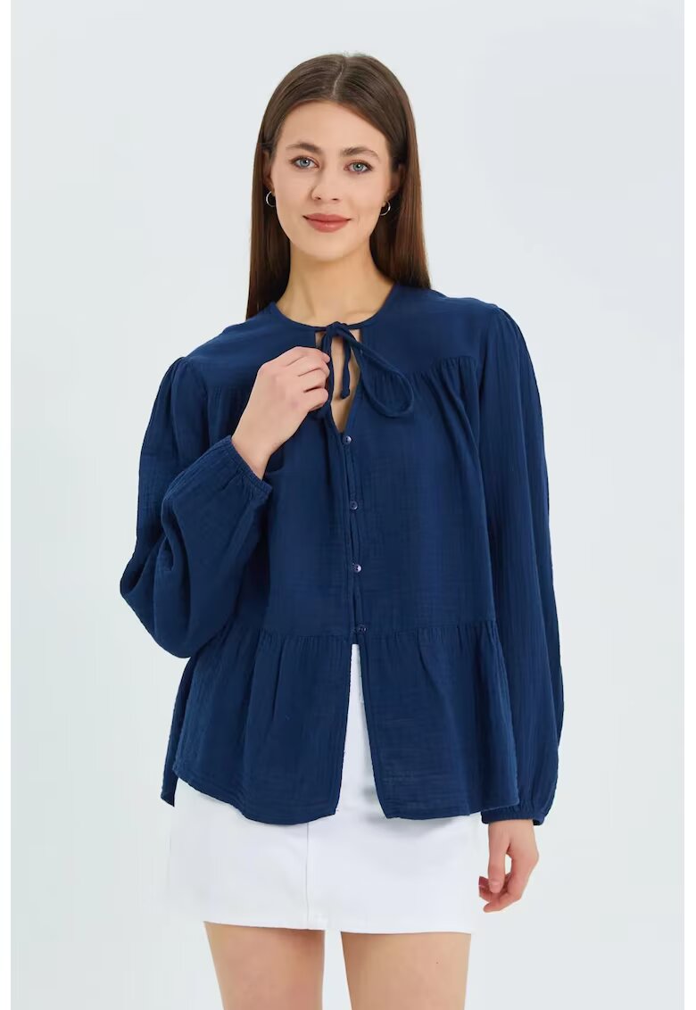 Mixray Camasa dama - bluza cu maneca lunga - croiala relaxata - albastru marin - textil