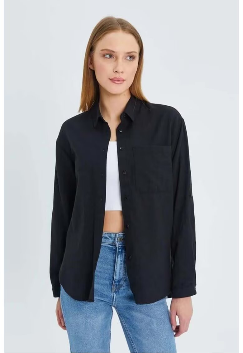 Mixray Camasa dama - camasa cu maneca lunga - buzunar - negru - textil