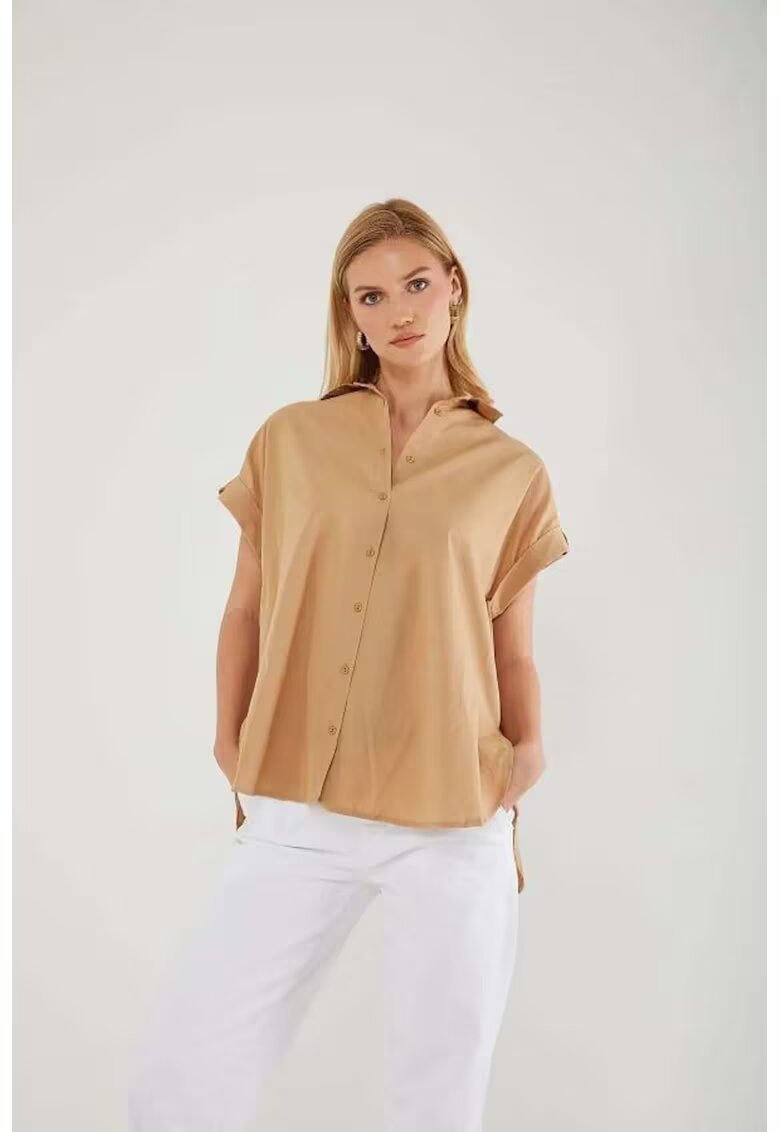 Mixray Camasa dama - camasa cu maneca scurta supradimensionata - bej natural - textil