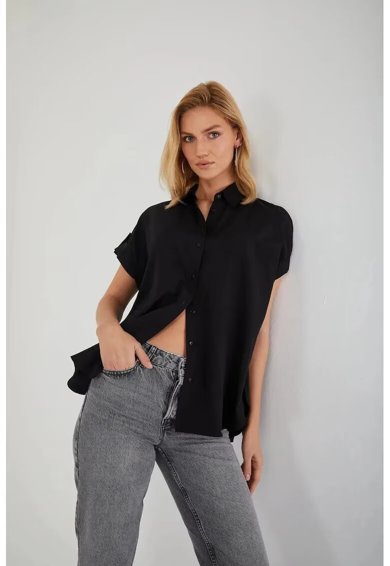 Mixray Camasa dama - camasa cu maneca scurta supradimensionata - negru - textil