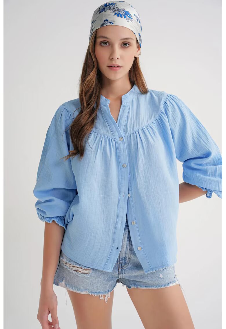 Mixray Camasa dama - camasa din amestec de in - albastru deschis - textil