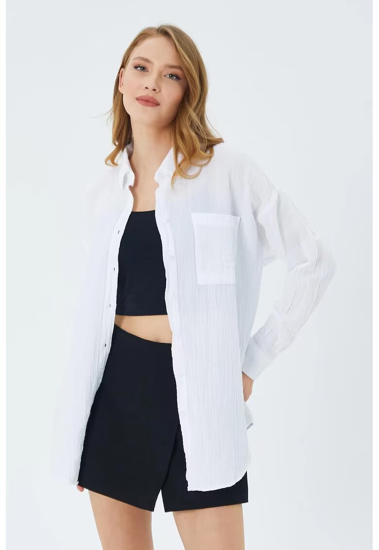 Mixray Camasa dama - camasa oversize - detaliu buzunar - alb - textil