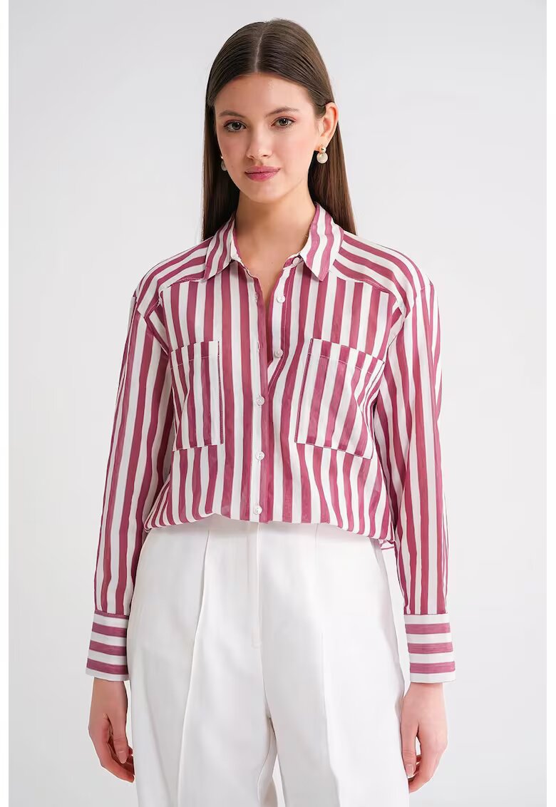 Mixray Camasa dama - camasa poplin cu dungi - rosu burgundi - bumbac