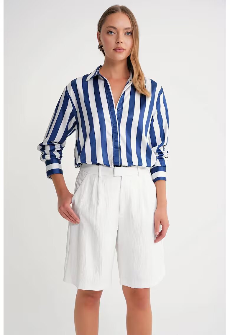 Mixray Camasa dama - camasa poplin - dungi - albastru marin - textil
