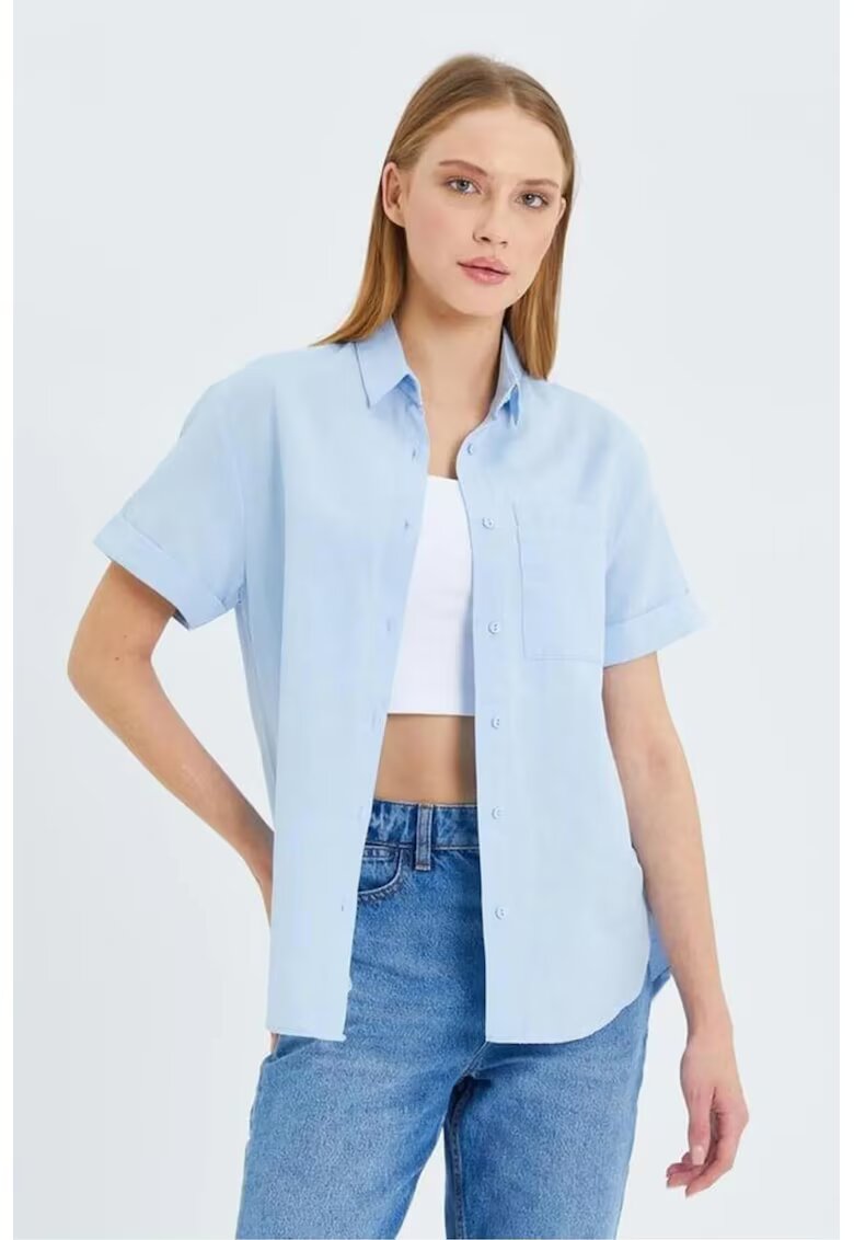 Mixray Camasa dama - camasa poplin Slim Fit - albastru deschis - textil