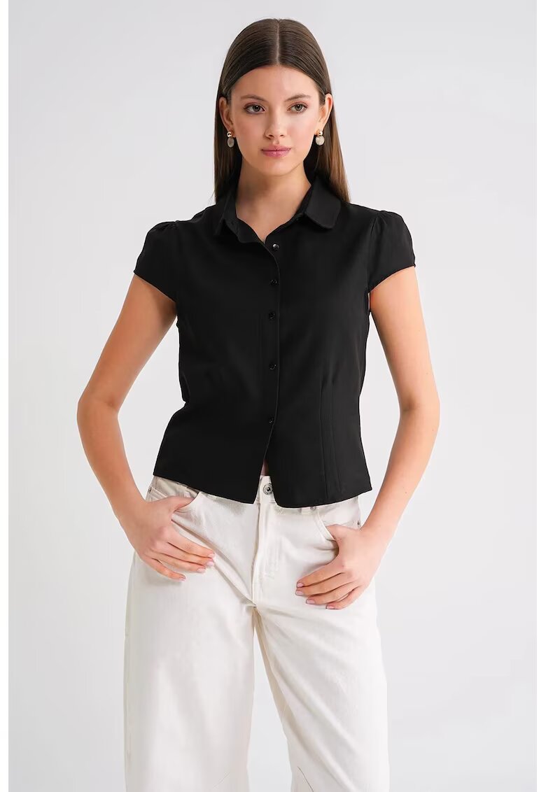 Mixray Camasa dama - camasa Poplin Slim Fit - negru - textil
