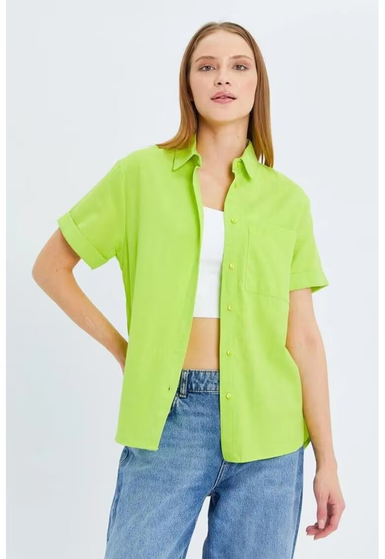Mixray Camasa dama - camasa poplin Slim Fit - verde padure - textil