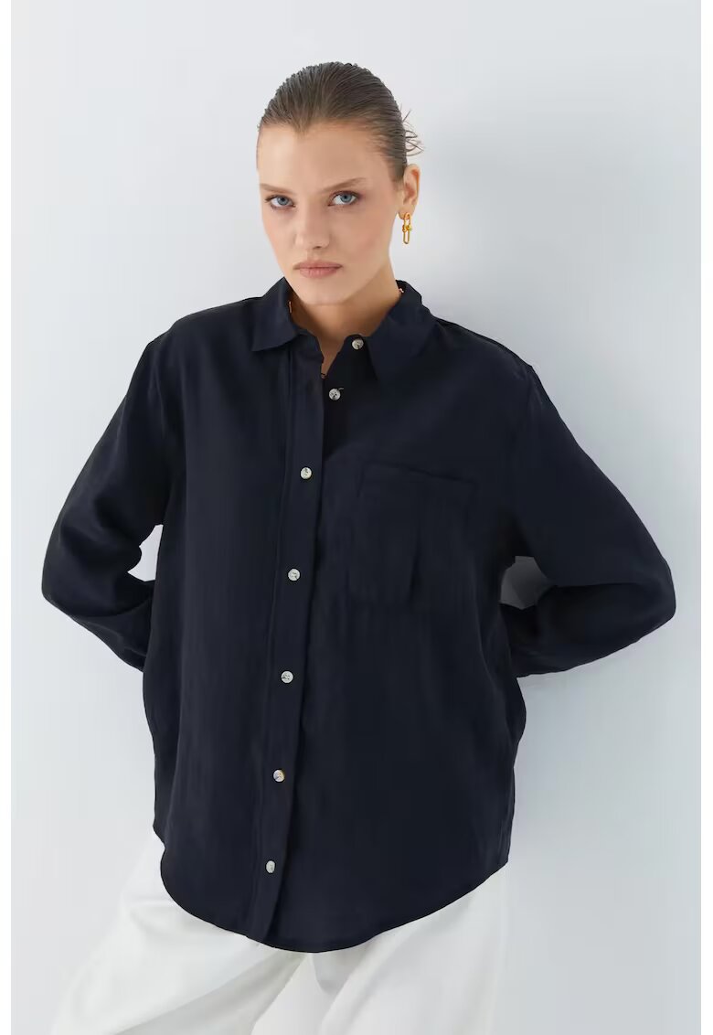 Mixray Camasa dama - camasa relaxata - buzunar - negru - textil