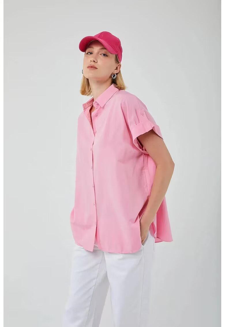 Mixray Camasa dama - cu maneca scurta supradimensionata - roz pudrat - textil