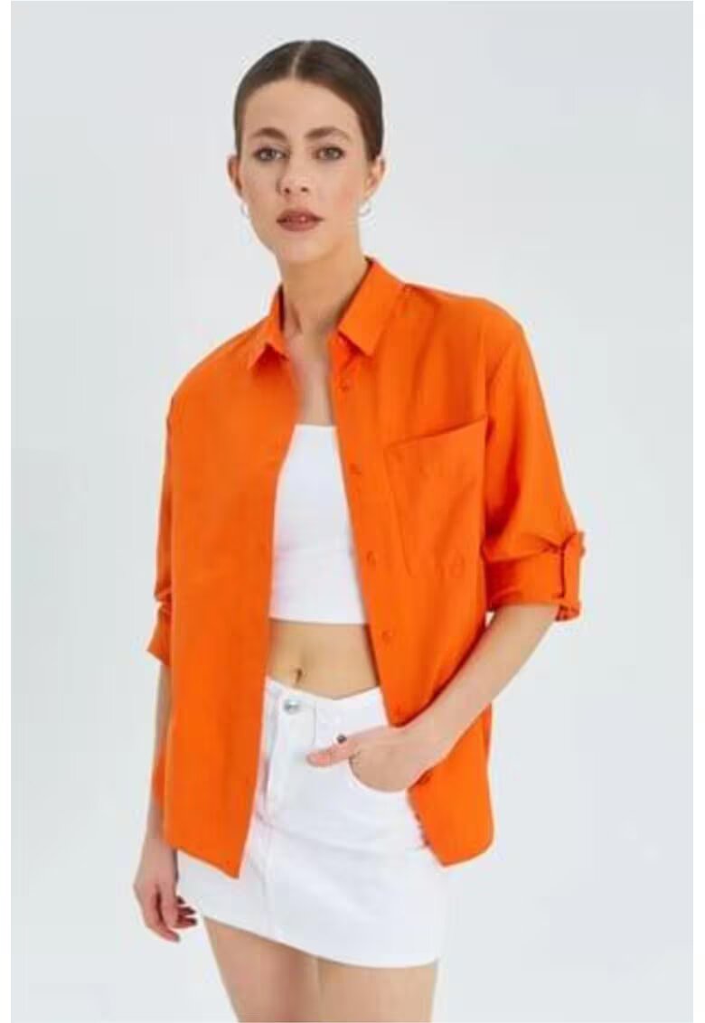 Mixray Camasa dama - cu nasturi si buzunar - portocaliu dovleac - textil
