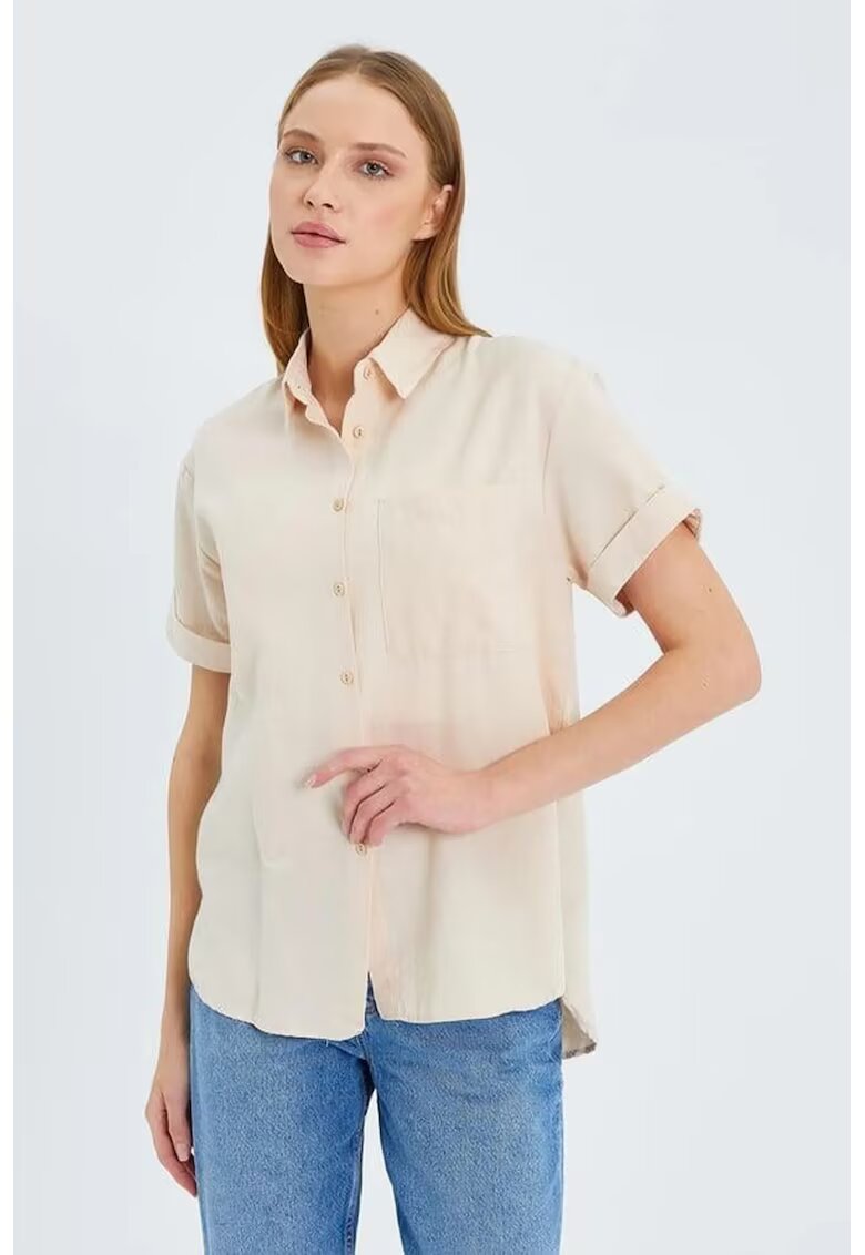 Mixray Camasa dama - din poplin slim fit - buzunar - Stone Natural - textil