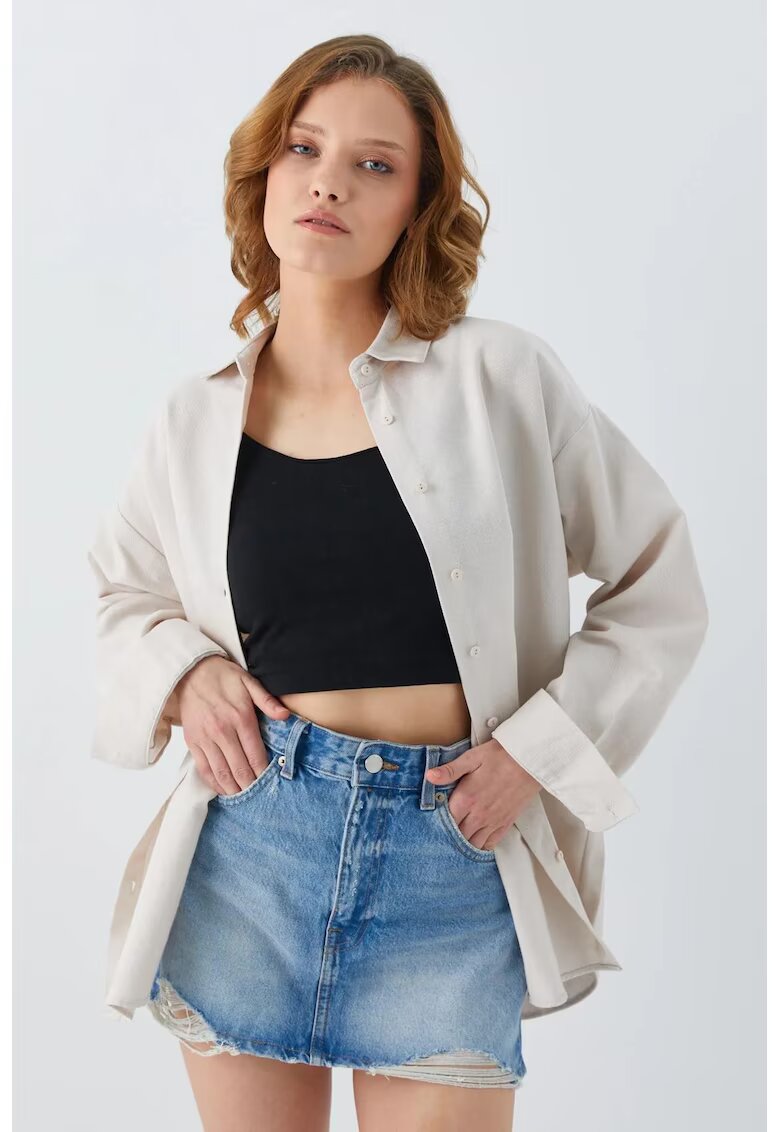 Mixray Camasa dama - poplin oversize - culoare naturala - material textil