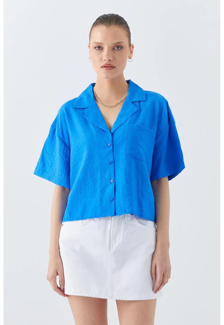 Mixray Camasa scurta croiala lejera - albastru cobalt - textil