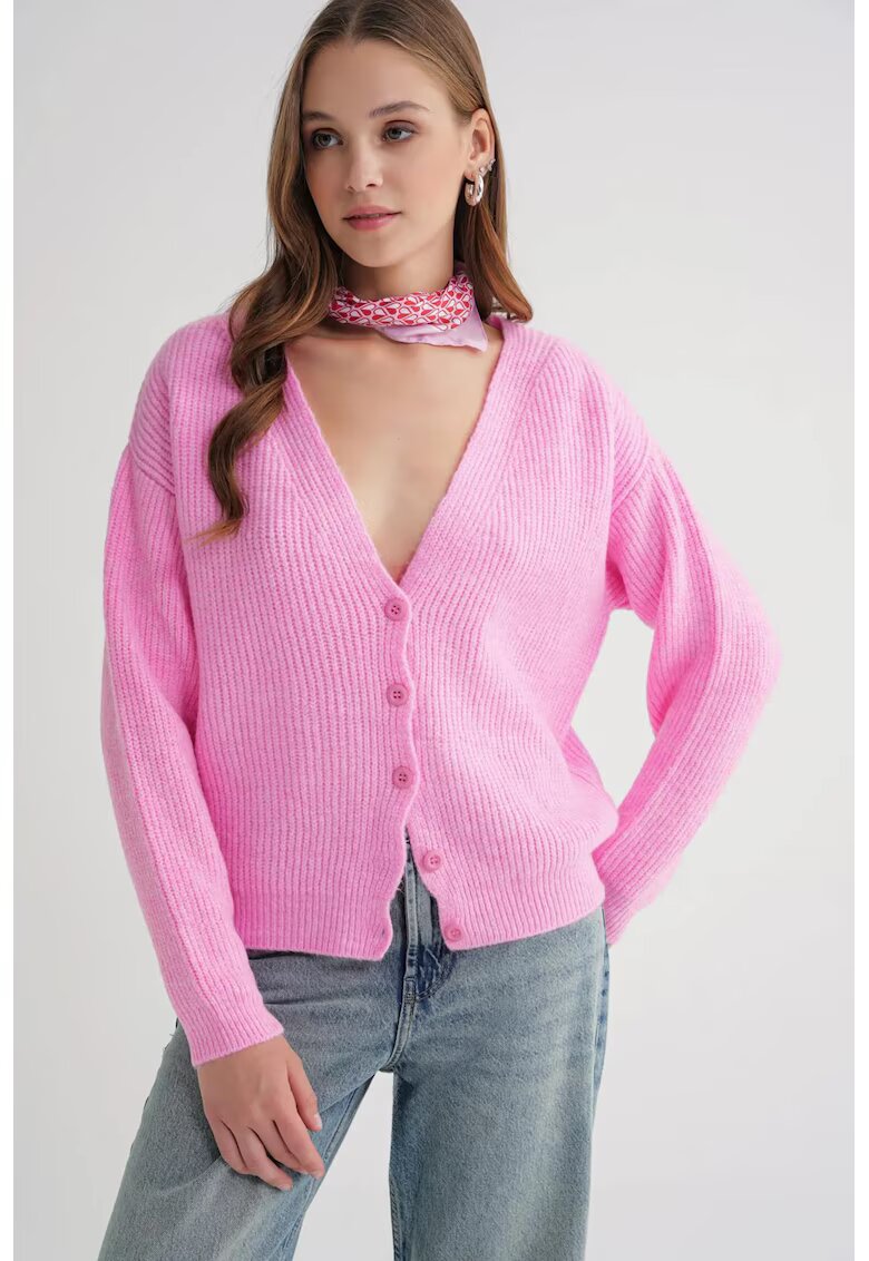 Mixray Cardigan - cu nasturi - decolteu in V - roz pudrat - tricot -