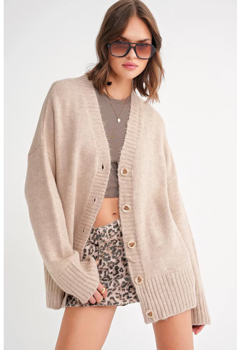 Mixray Cardigan - tricotat - guler in V - cu nasturi - bej natural -