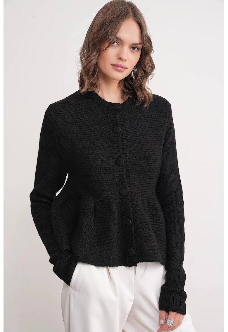 Mixray Cardigan - tricotat - guler rotund - negru -