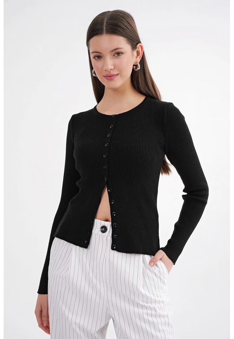 Mixray Cardigan tricotat - slim fit - negru - cu nasturi
