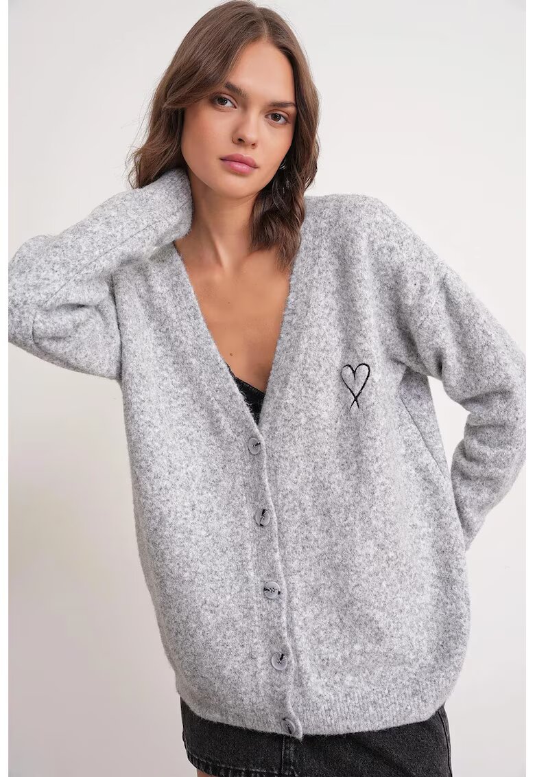 Mixray Cardigan tricotat - supradimensionat - decolteu in V - gri -